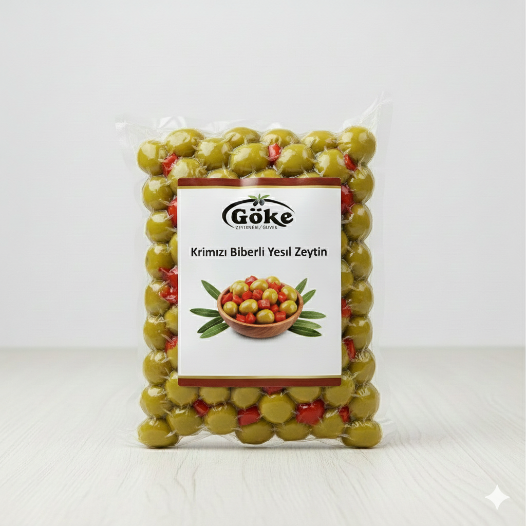 Biberli Yeşil Zeytin - 500gr Vakumlu Poşet